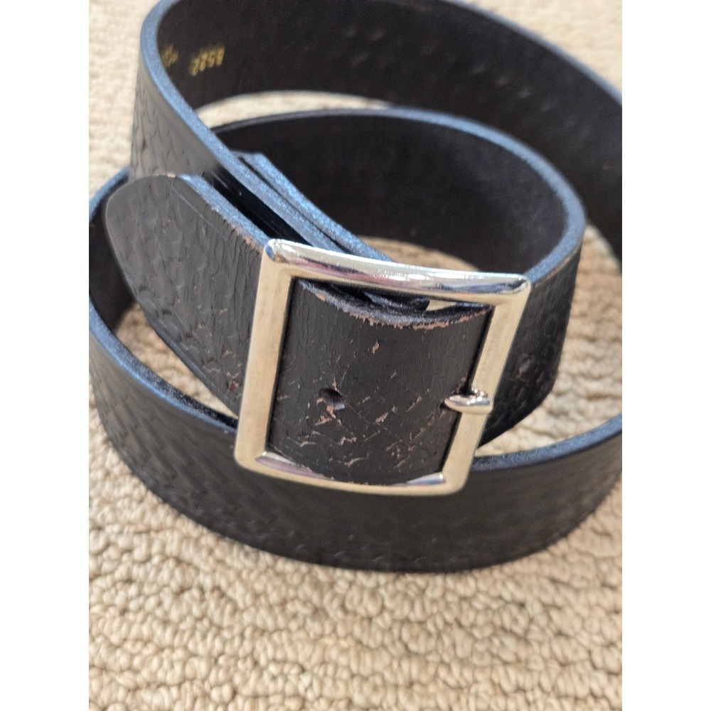 Bay Leather Mens Black Basketweave Top Grain Leather Belt 36 Made in USA 8522